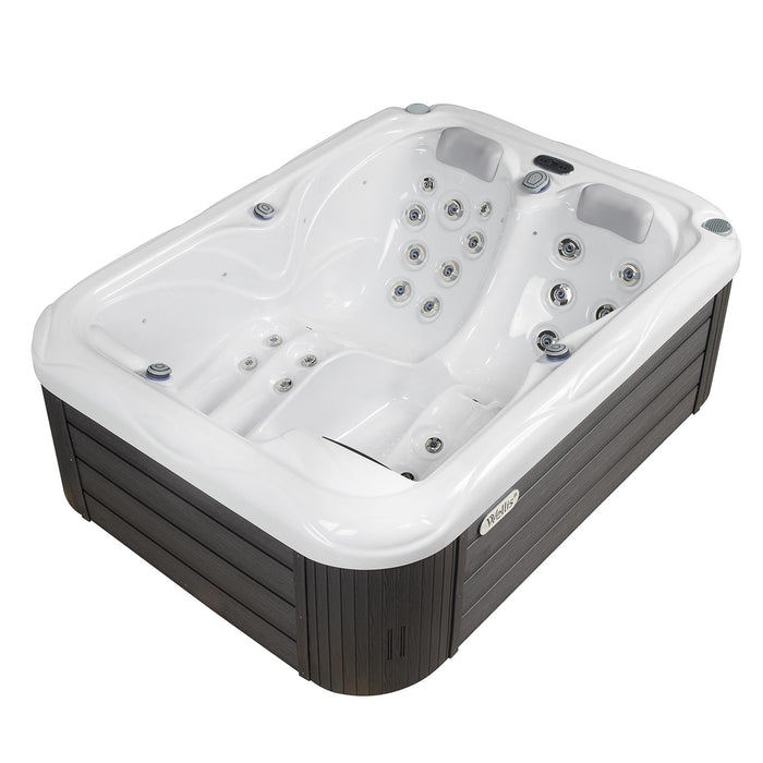 Wellis Mars Whirlpool in Ice White mit grauer Verkleidung, Seitenansicht