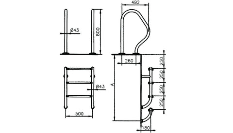 Geteilte Leiter aus Edelstahl ◊