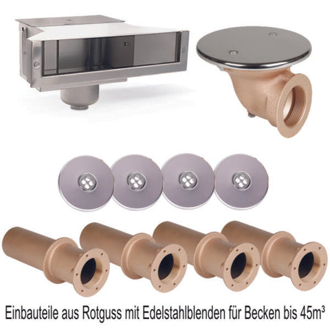 Einbauteile aus Rotguss mit Edelstahlblenden für Becken bis 45m³