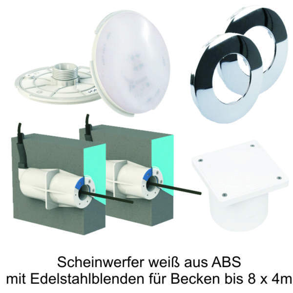 Scheinwerfer weiß aus ABS mit Edelstahlblenden für Becken bis 8 x 4 m